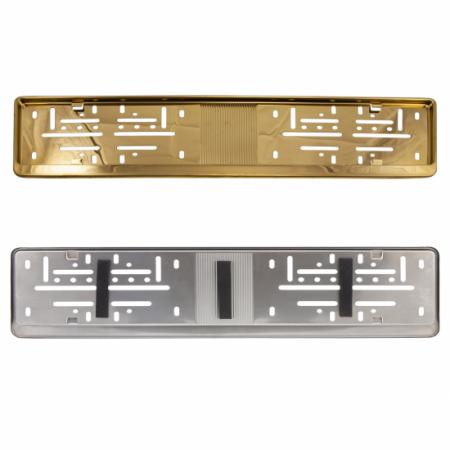 2x Premium Gold 100% Stainless Steel License Plate Frame High Shine  Polished for German Short Plates (LICENSE PLATE SIZE 460MM X 110MM)